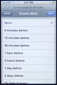 iPhone Calendar Event Alert