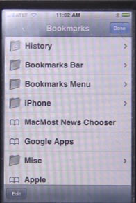 iPhone Safari Bookmarks