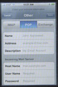 iPhone Settings Mail Add Account POP
