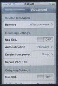 iPhone Settings Mail Add Account Advanced